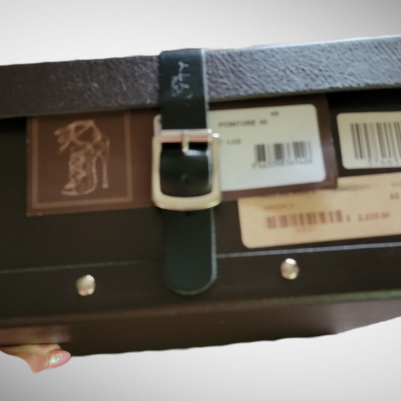 ALAIA |New in Box Black Suede w/Metallic Gold Floral Trim Open Toe Pumps S… - Picture 15 of 16